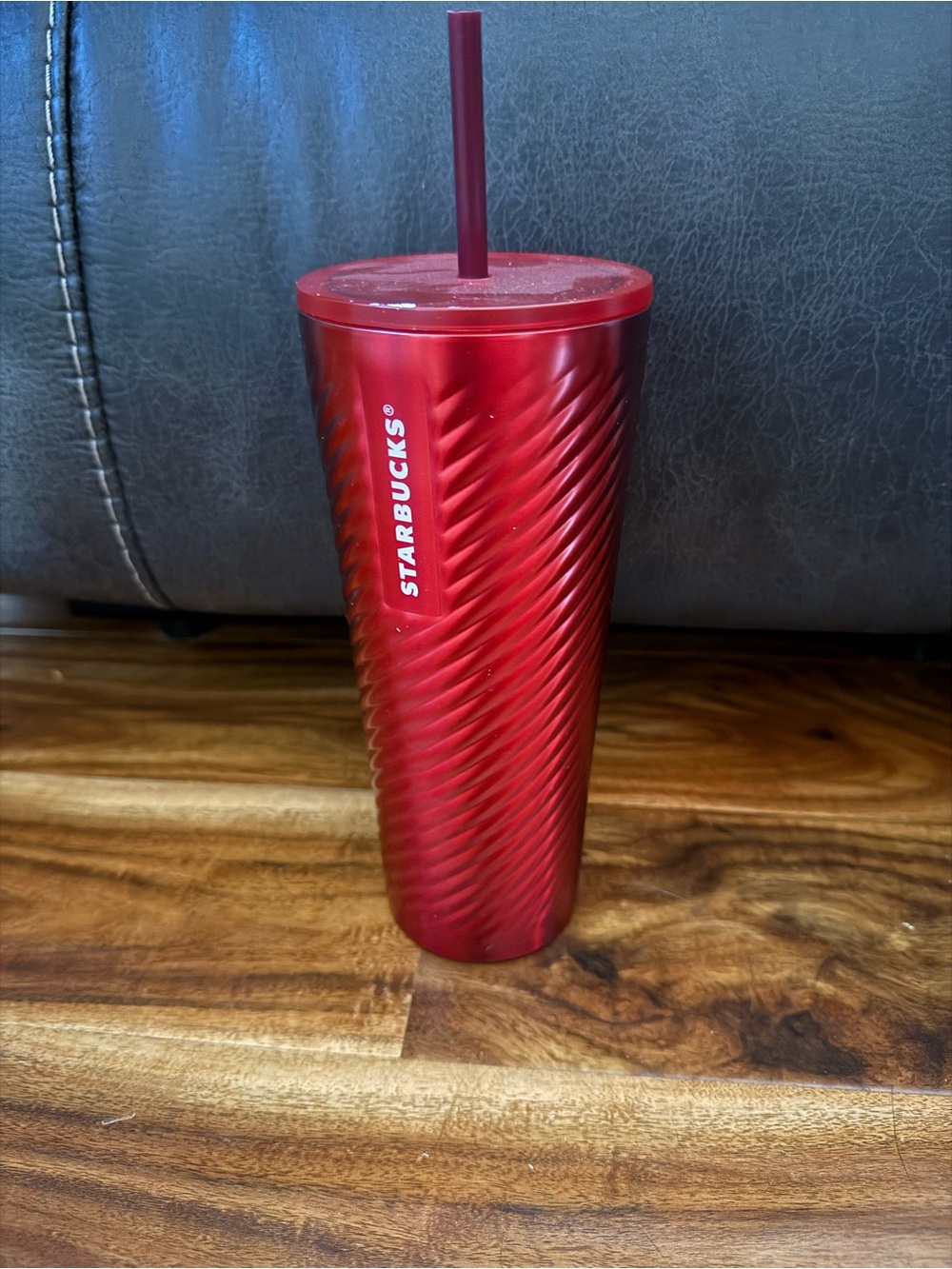 Starbucks Metallic Red Spiral Tumbler with Reusable Straw